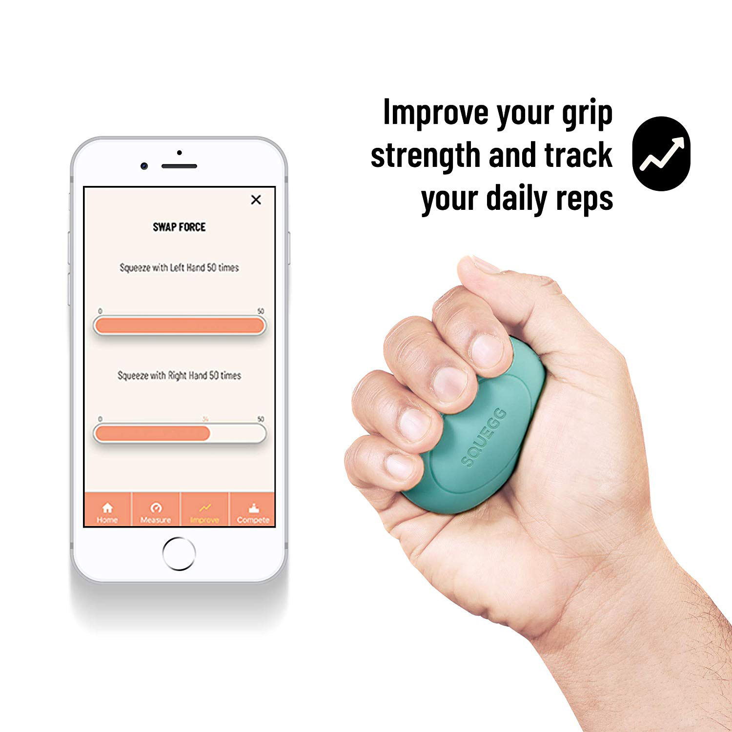  SQUEGG Smart Hand Dynamometer - A Bluetooth Enabled Hand Grip  Trainer Supported with App to Evaluate, Track & Improve Your Grip Strength  - Hand Exerciser Tool Suitable For Adults 